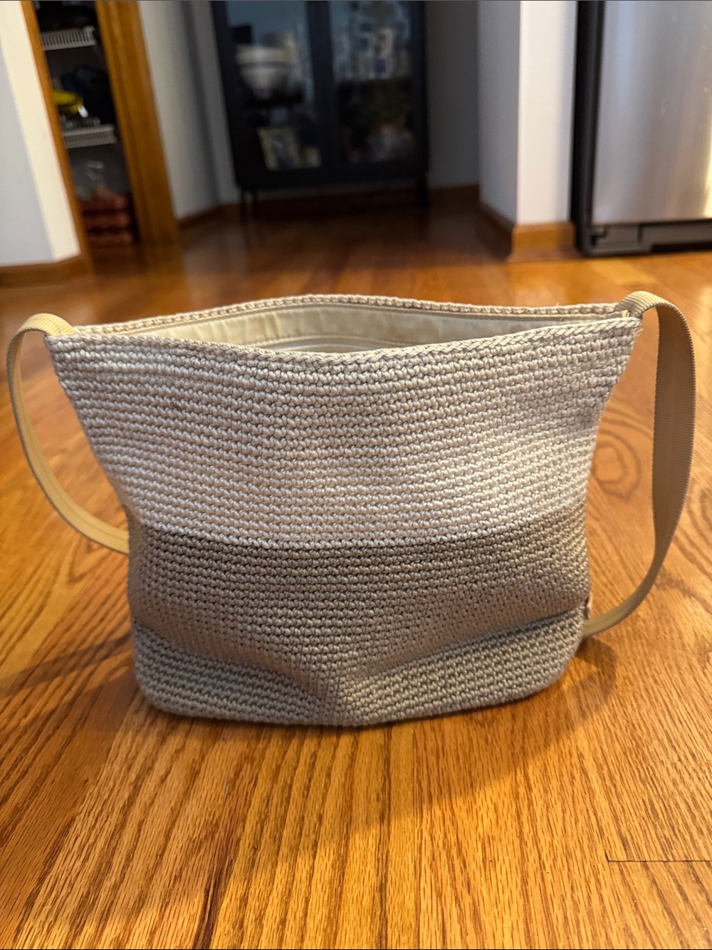The Sak Two-Tone Crochet Shoulder Bag - Cream and Light Gray